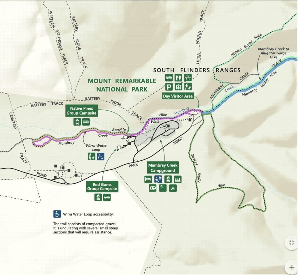 Map of hikes out of Mambray Creek, Mt Remarkable National Park S.A. 