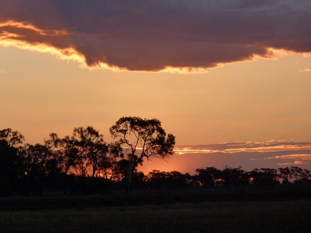 Sunset at Birdcage Reserve. Camping on the Murrumbidgee River, New South Wales Australia.