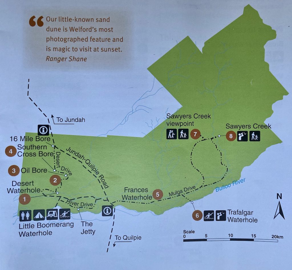 A map of all the self-drives in Welford National Park QLD.