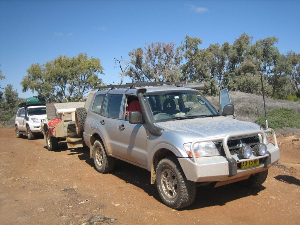 Off-Road Race Vehicle. NP Pajero and Ace camper in Flinders Ranges South Australia