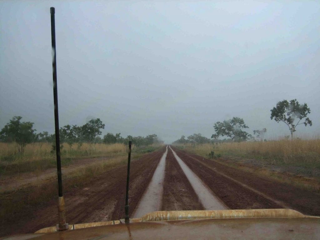 Off-Road Race Vehicle. Gibb River Road disappearing into a foggy mist