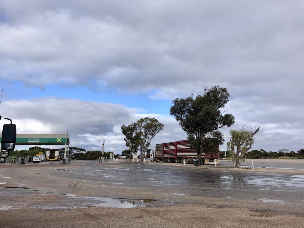 Roadhouse and road train at Border Village, SA/WA border.