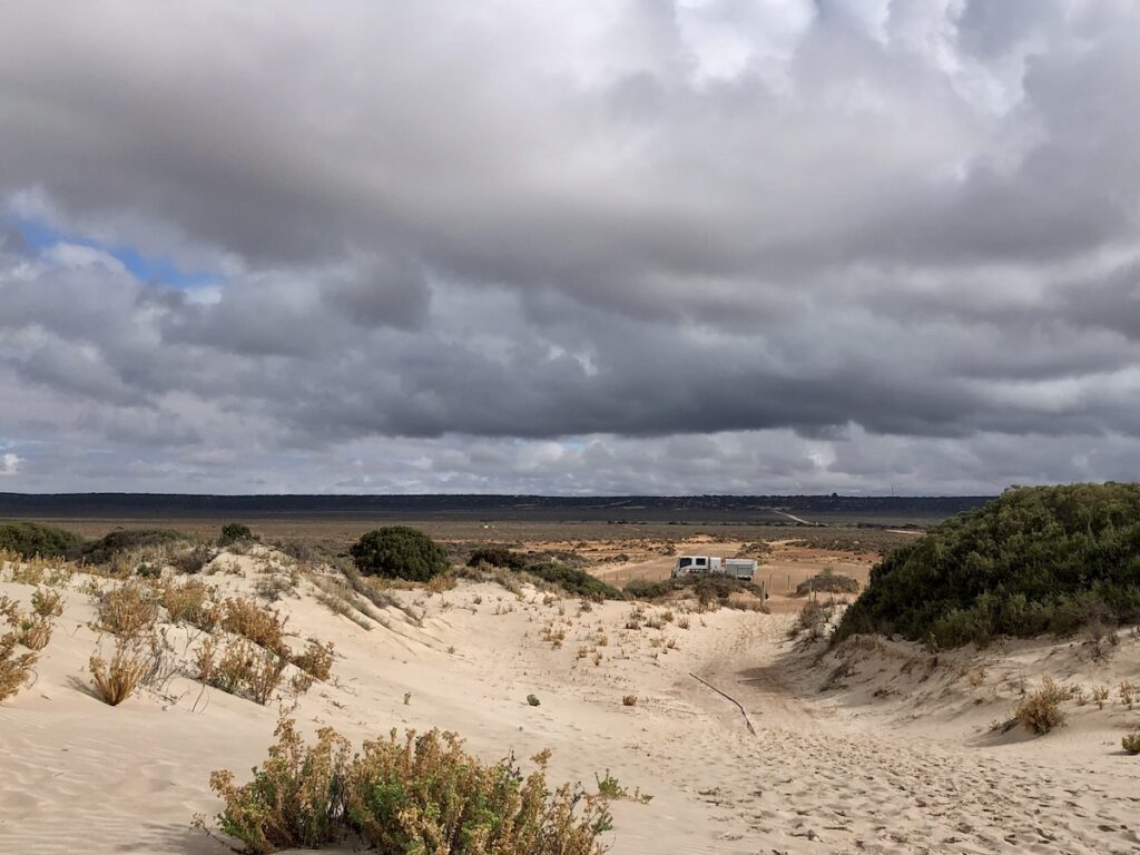 Looking west from the old Eucla settlement towards the escarpment and present village of Eucla.