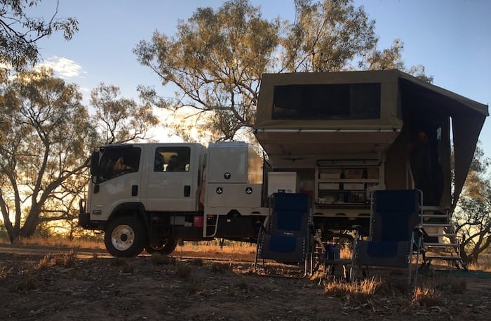 Isuzu NPS With Wedgetail Camper On The Paroo River, Queensland