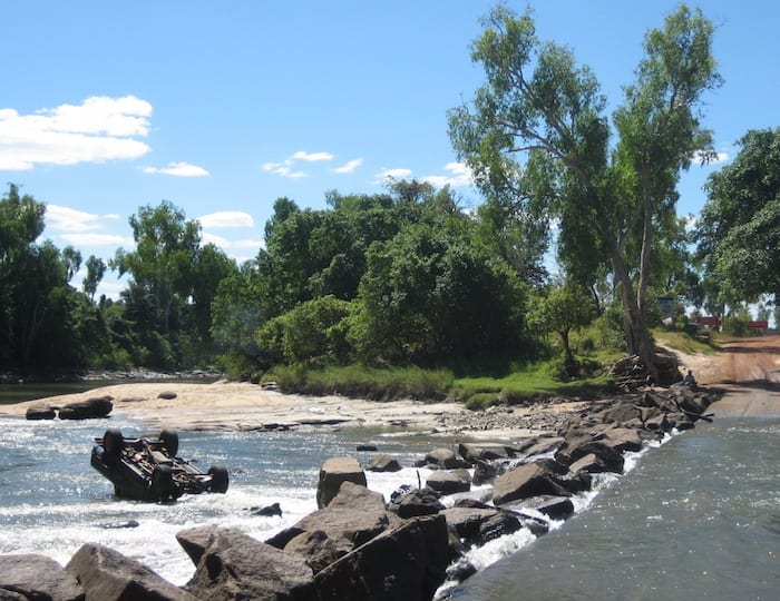 Saltwater Crocodiles - Ute washed off Cahills Crossing, Kakadu