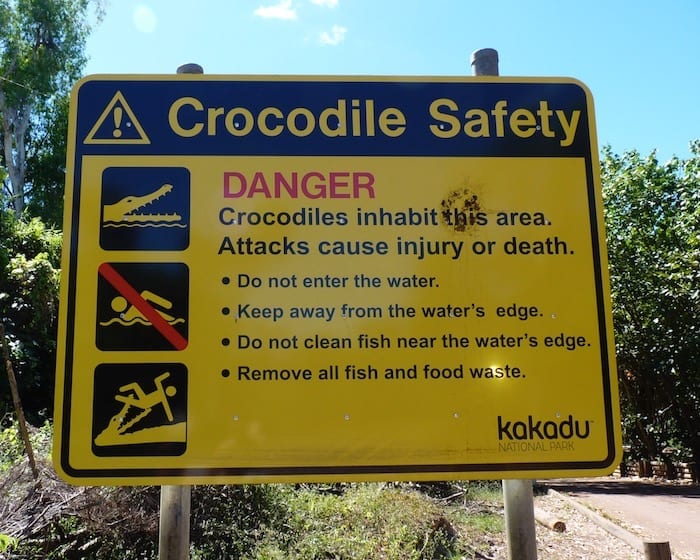 Saltwater Crocodiles - Crocodile safety spelt out clearly. Kakadu NP, NT