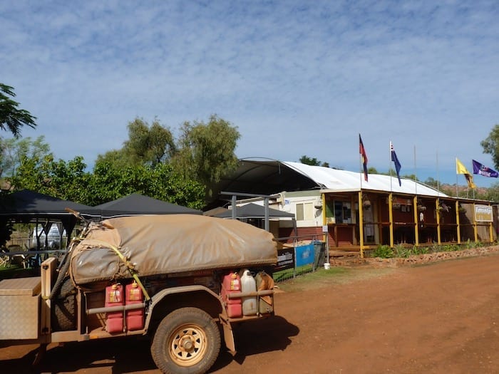 Our camper trailer outside Imintji Roadhouse, Gibb River Road.