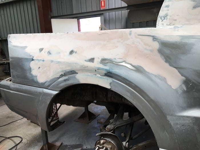 Pajero Ute Conversion - rear doors and fuel filler door welded shut. The sanding back begins!