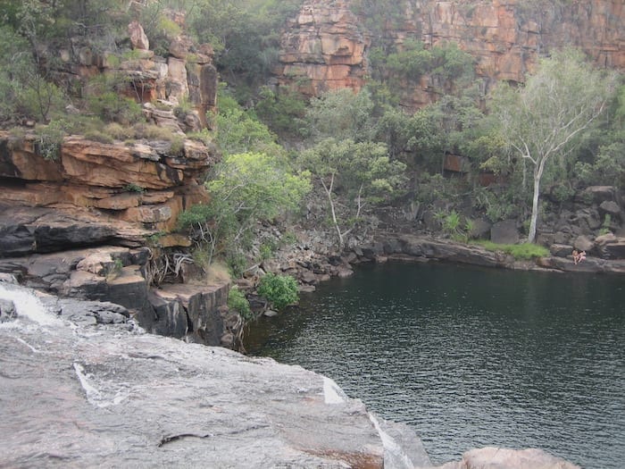 A view of the plunge pool from the top of the waterfall. Manning Gorge near Mount Barnett.