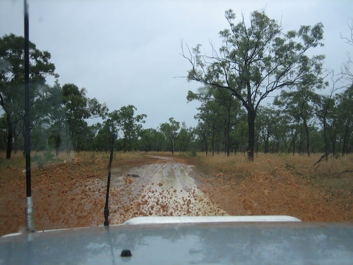 Driving out of King Edward River Campground. Kalumburu Road.