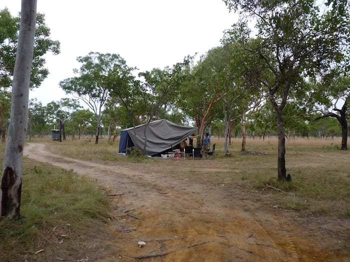 Setting up our home away from home at King Edward River Campground.