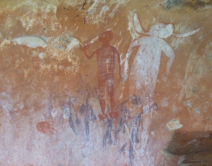 The darker ochres signify extremely old Gwion Gwion art. King Edward River.