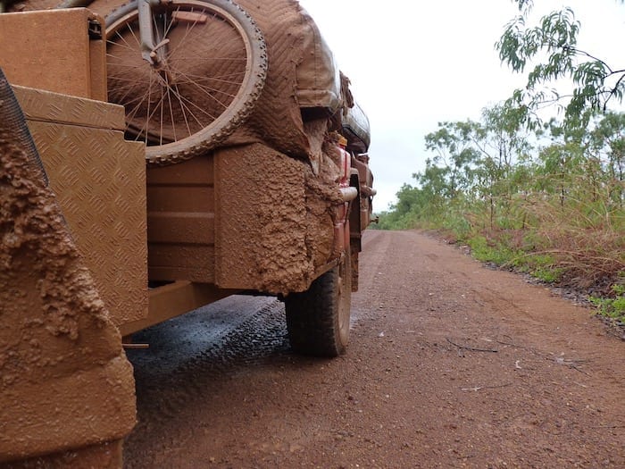 Halfway to Drysdale River Station, Kalumburu Road. The camper trailer would be needing a wash!