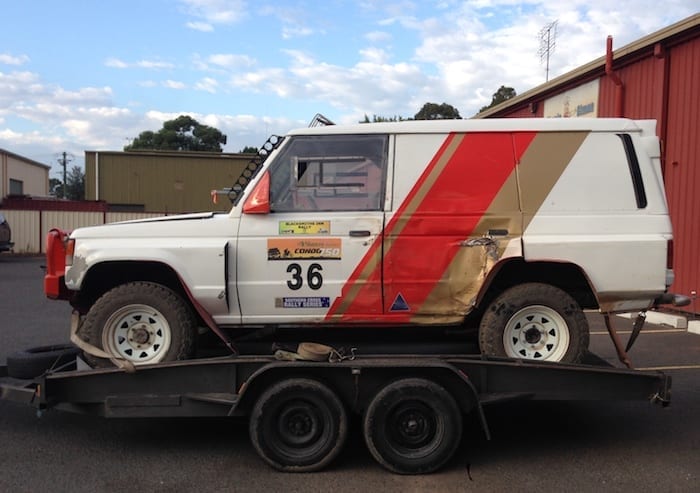 The results of an encounter with a tree. 80s Paint Job Retro Pajero.