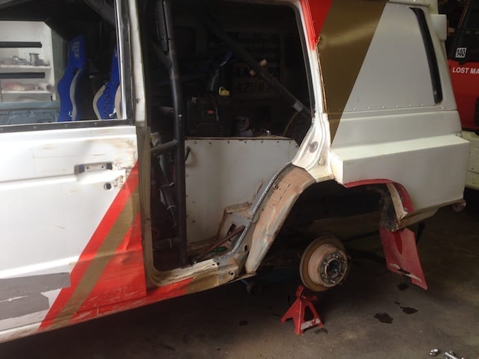 Door sill damage, hidden by the back door. 80s Paint Job Retro Pajero.