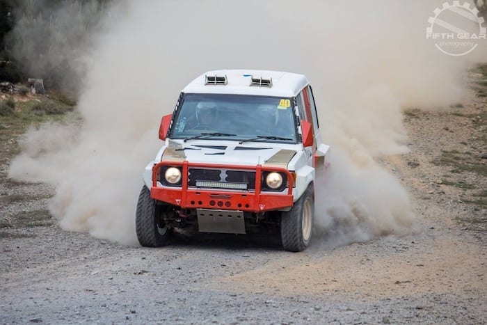 Setting up for a corner. 80s Paint Job Retro Pajero.