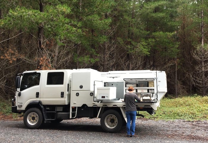 Everything is close to hand and easily accessible. Wedgetail Camper Outside Kitchen.