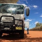 Pulled over on the upwind side of a dirt road in western NSW. Wedgetail Camper Outside Kitchen.