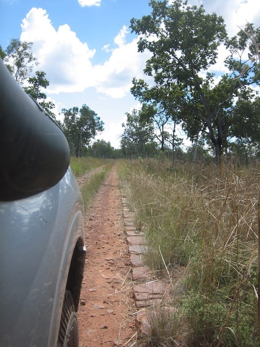 On the old Wyndham to Halls Creek Road. Kerb stones were laid along the sides and then filled with gravel in between. Wyndham Western Australia.