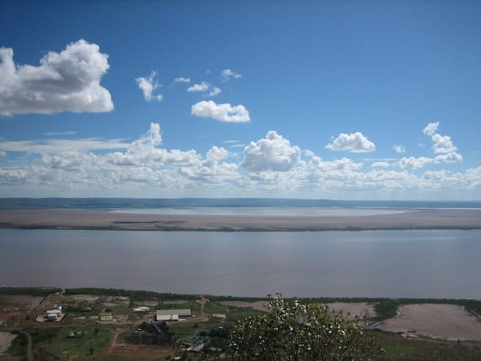 Looking NW. Old Wyndham township is directly below us, tucked in against the base of The Bastion. Wyndham Western Australia.