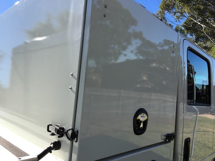 Extra latches fitted to the top doors of the toolboxes. Off Road Truck.