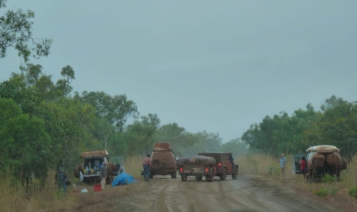 Broken down in the mud. Not a nice place to have to camp overnight. Muddy Gibb River Road.