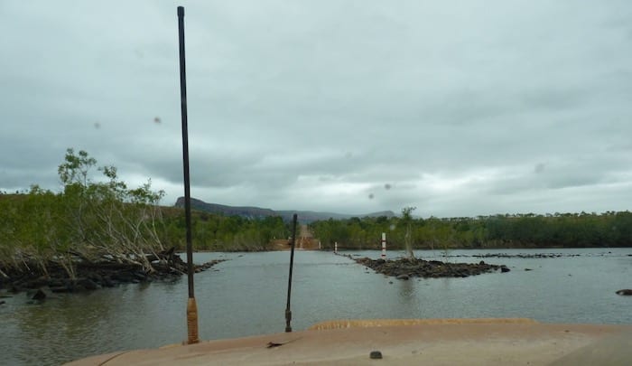 Crossing the Pentacost River - watch out for the crocodiles! Muddy Gibb River Road.