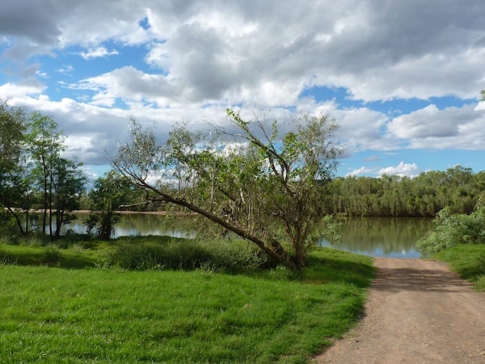 This was unexpected - a boat ramp! Behind that tree and on the far bank lurks a very large saltwater crocodile. Wyndham Western Australia.