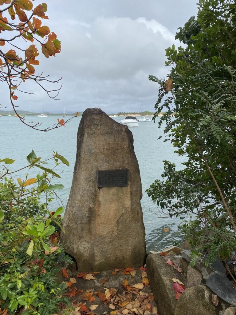 A memorial rock positioned at the point where Captain Cook beached the Endeavour at Cooktown QLD to conduct emergency repairs.