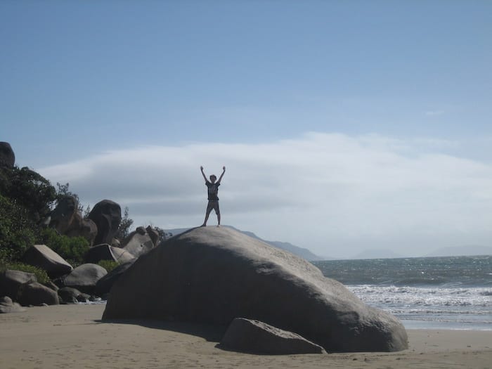 Ben on a huge granite rock at Northern end of Finch's Bay. Cooktown.