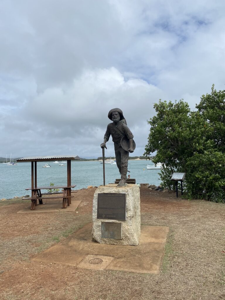 A plaque at Cooktown QLD marking the spot where the first Palmer River gold miners disembarked from a ship in 1873.