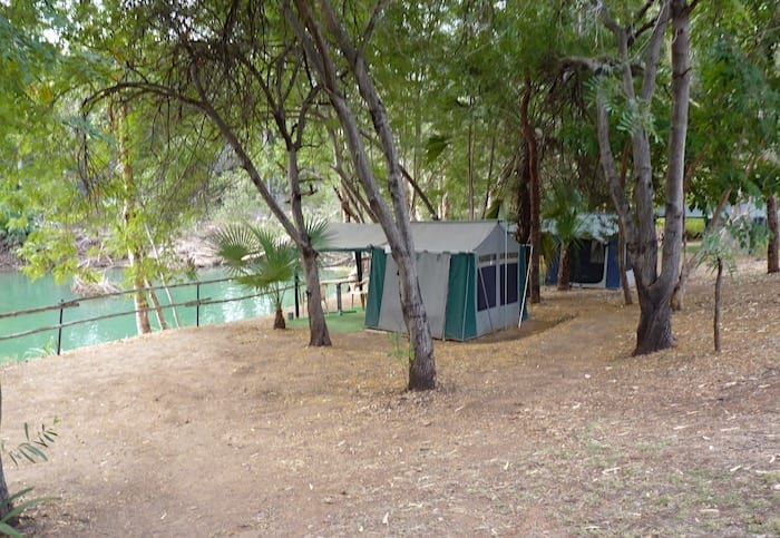 Campsites backing onto Lawn Hill Creek at Adels Grove.