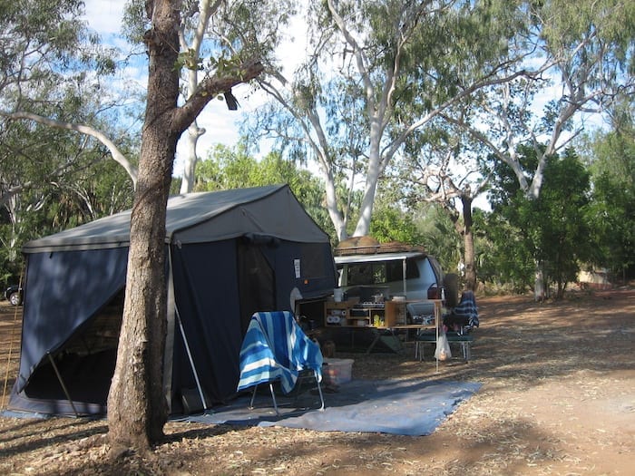 Camping at Mataranka Homestead.