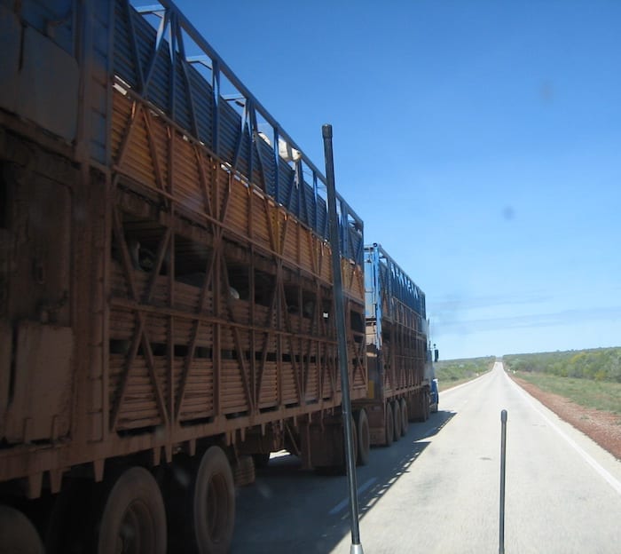 Overtaking a road train, Stuart Highway Northern Territory. Mataranka To Tennant Creek.