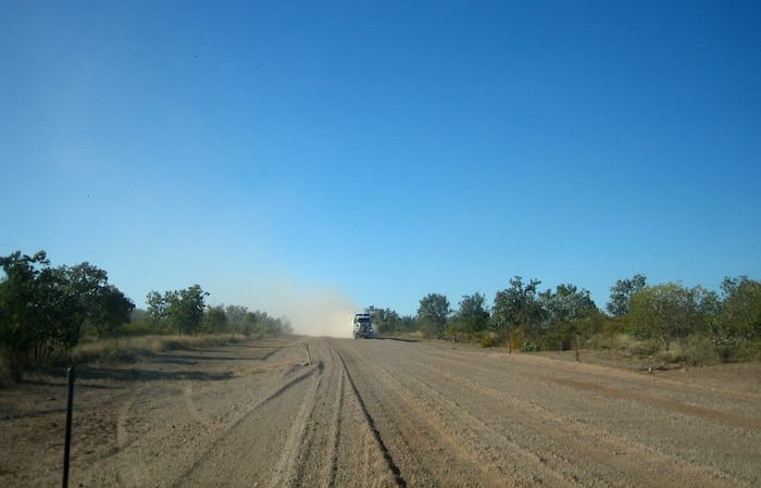 Triple road train on the way to Normanton