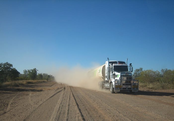 Triple road train on the way to Normanton