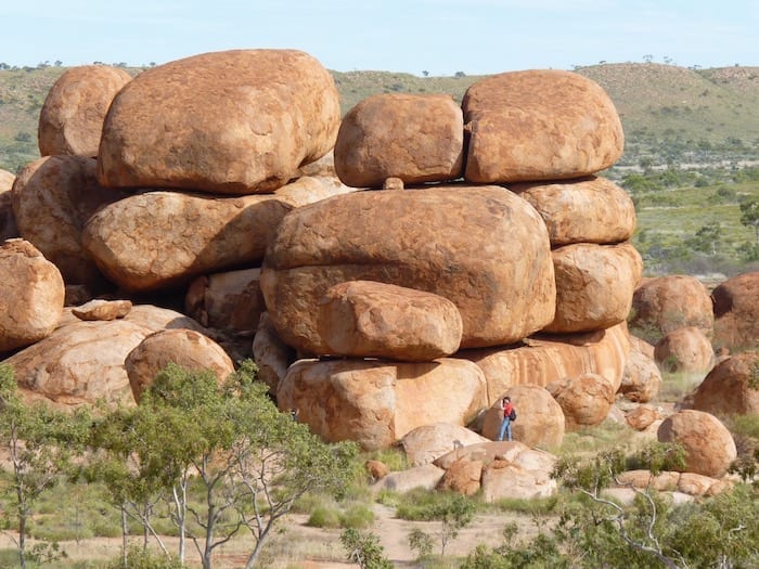 This is the same cluster of rocks Dad photographed in 1950. Devils Marbles.