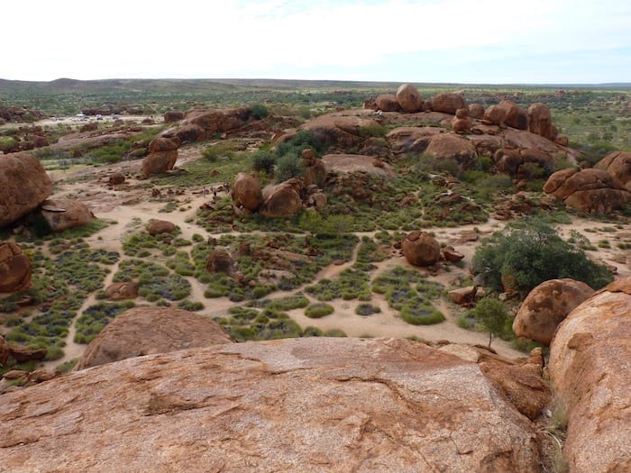 A panoramic view. Devils Marbles.