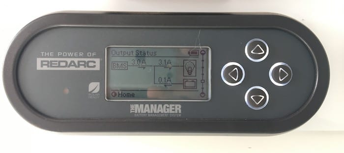 Remote monitor showing output status, REDARC Battery Management System.