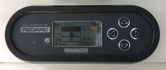 Remote monitor showing input status, REDARC Battery Management System.