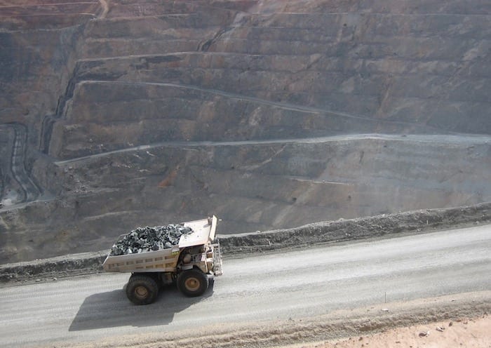 Dump truck crawling up the haul road. Kalgoorlie Super Pit.