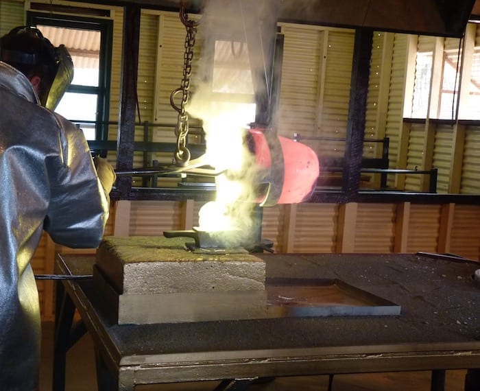 Gold pour at Hannans North Tourism Mine, Kalgoorlie.