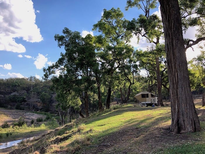 Our shady campsite, Goulburn River National Park.