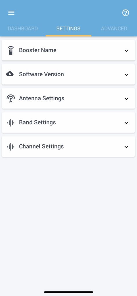 Cel-Fi Go signal booster Wave app showing Settings screen.