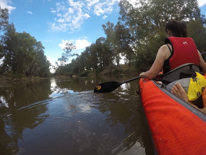 Advanced Elements Inflatable Kayak on the Lachlan River.