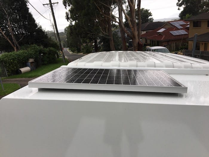 12V Solar Panel mounted on our truck.