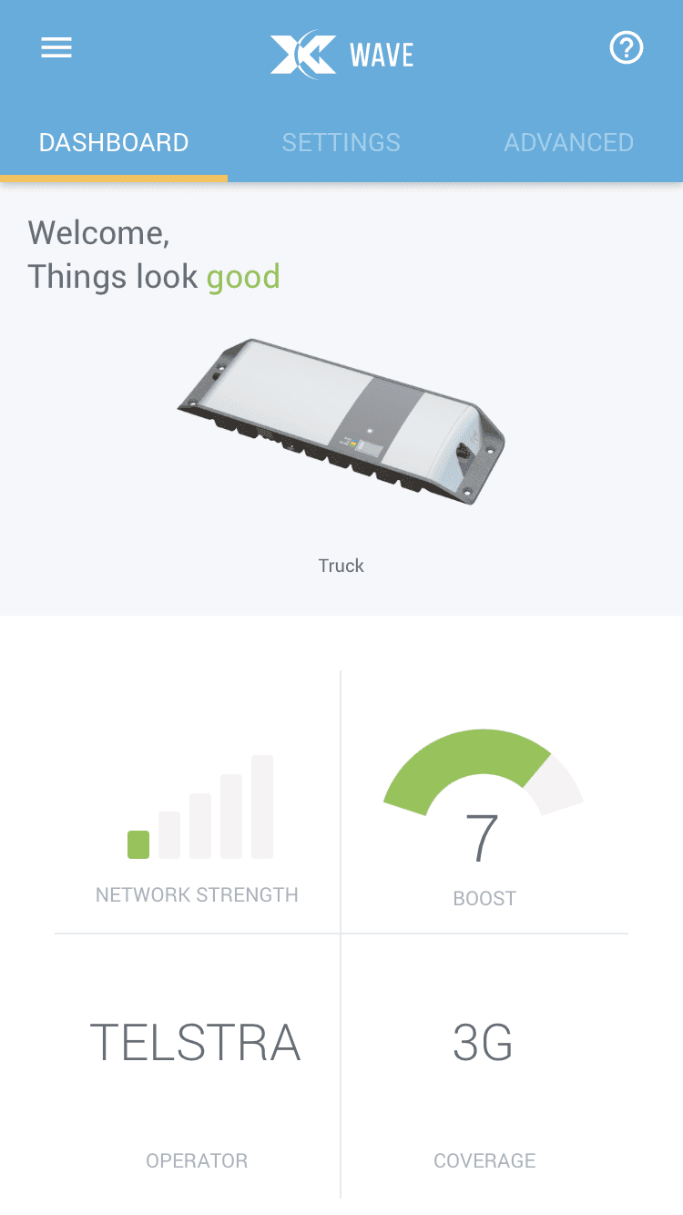Cel-Fi GO Wave app dashboard. Signal booster.
