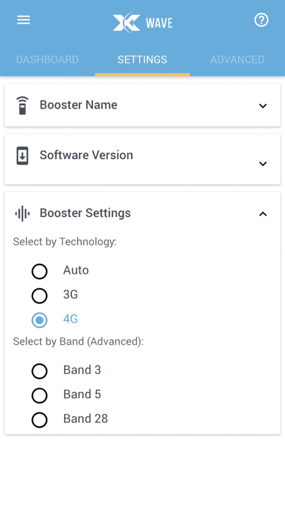 Cel-Fi GO Wave app, 4G mode. Signal booster.