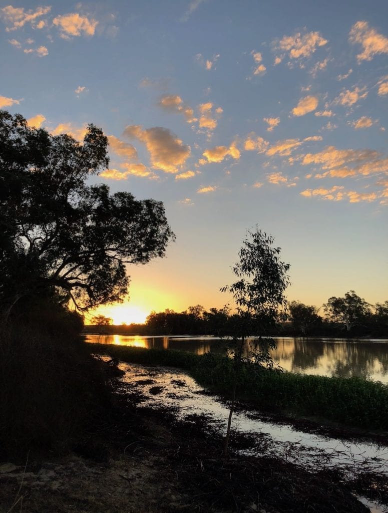 Sunset over Cooper Creek at Cullyamurra Waterhole.