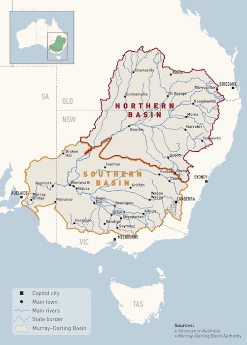 Map showing the extent of the Murray and Dealing River catchments.